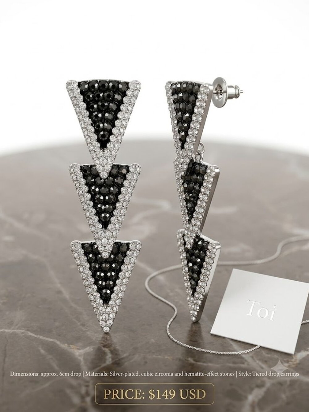 Noir Pyramid" Drop Earrings